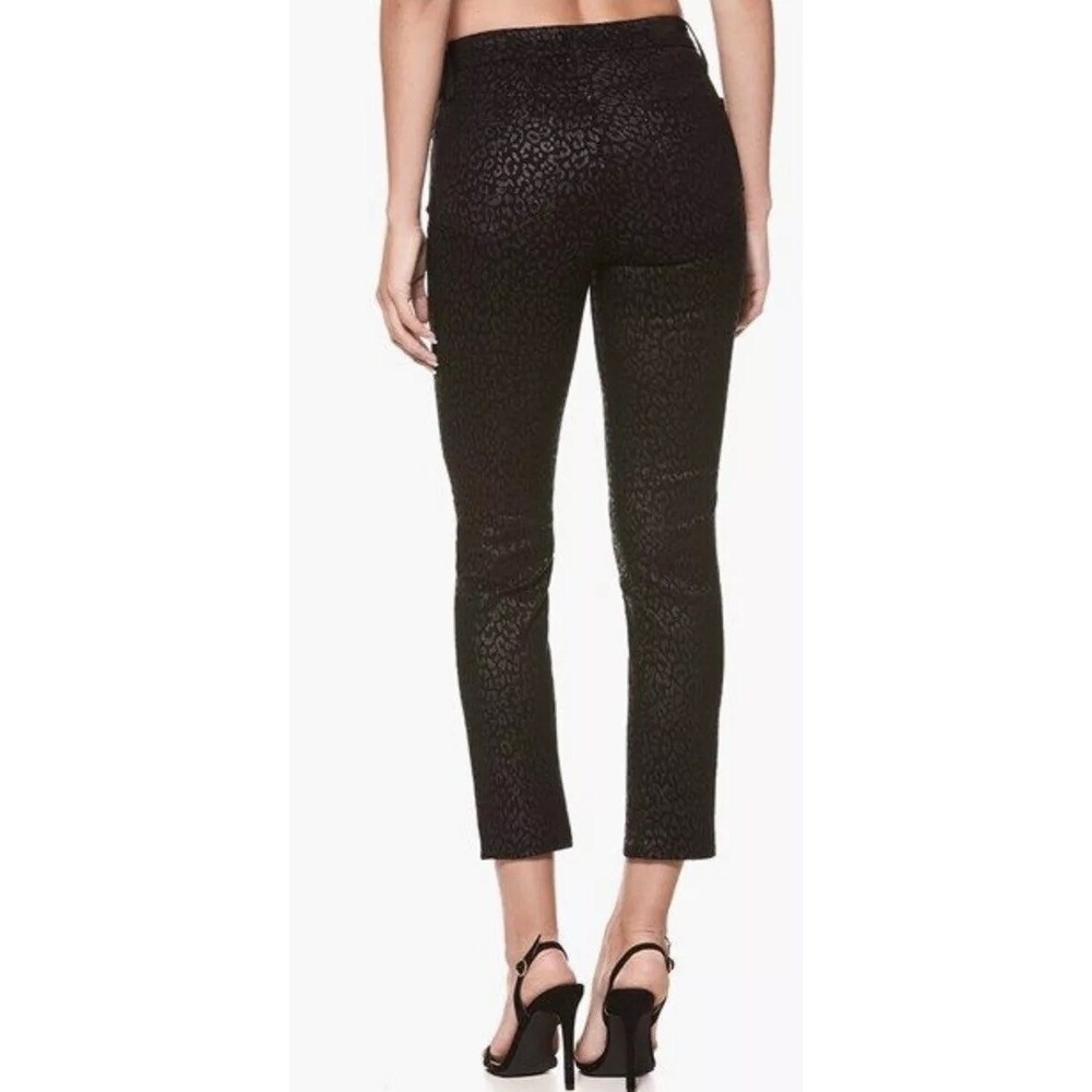 Paige Jeans Black Jacqueline Straight Metallic Leopard Noir Denim Size 24 New